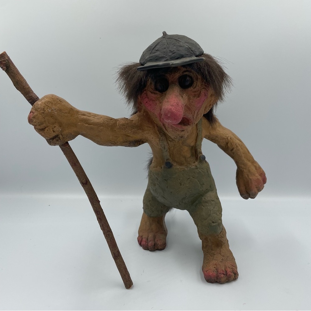 Nyform Norwegian Handcrafted Troll Figurine with walking Stick. Preowned.
